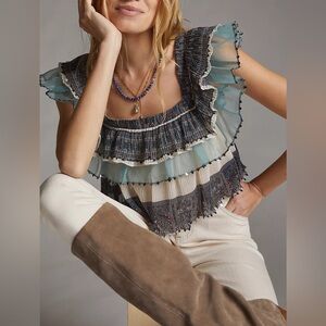 Anthropologie Let Me Be Camilla Boho Flowy Ruffled Blouse